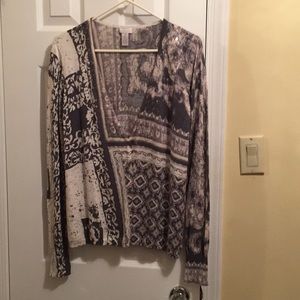 Chico’s gray and white cardigan